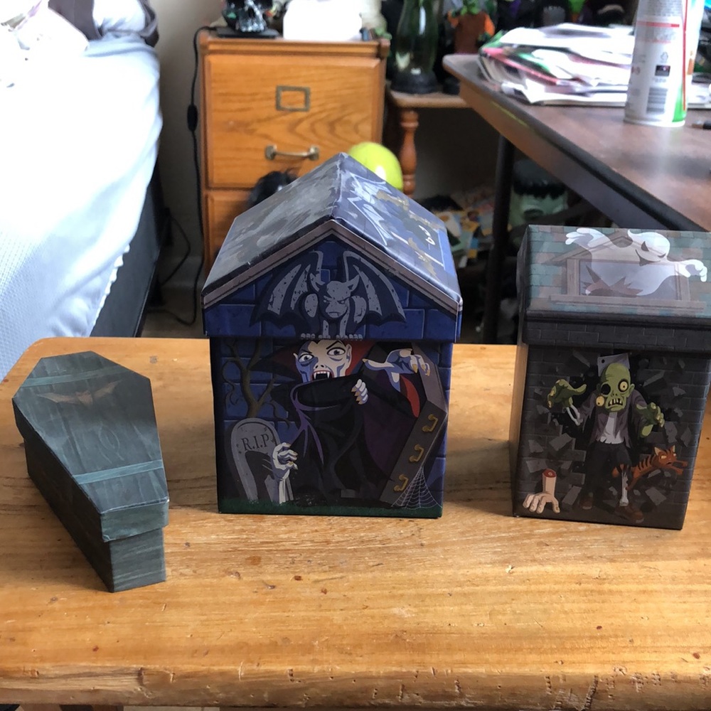 Halloween Lot of 3 Decorated Boxes Cubes Coffin